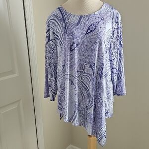 Chico's‎ Purple Paisley Blouse.  Long Sleeve Hankerchief Hem. Size 3(XL)